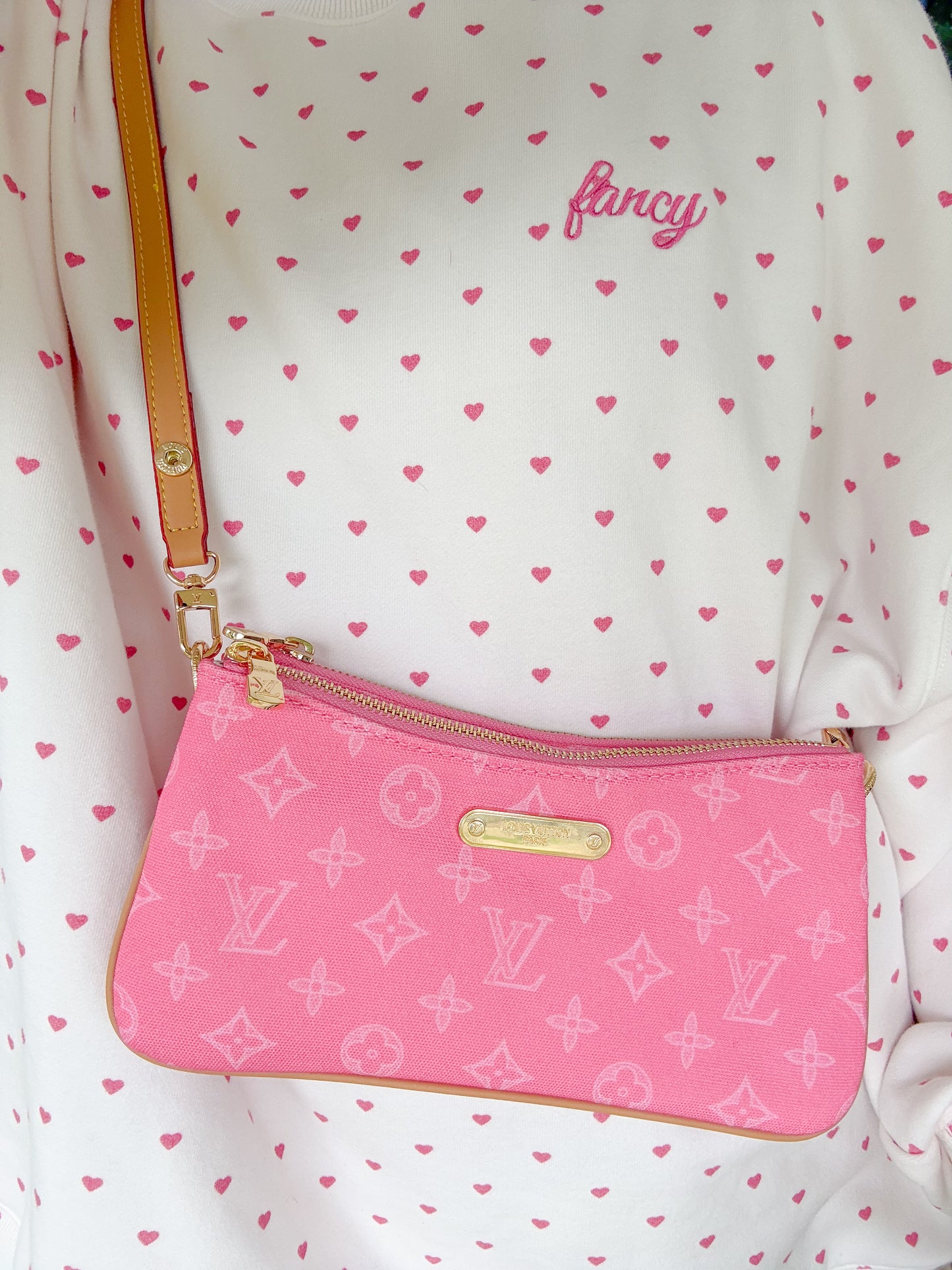 Pink denim crossbody